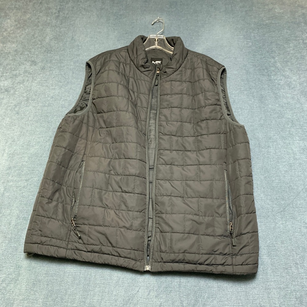 Mack Russo Quilted Puffer Vest Mens Large Black Custom Fit Full Zip Mock Neck